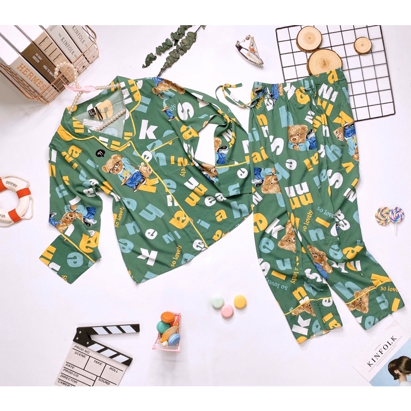 Bộ lanh mặc nhà, đồ bộ tole nữ quần dài tay dài viền cổ F21 VNXK