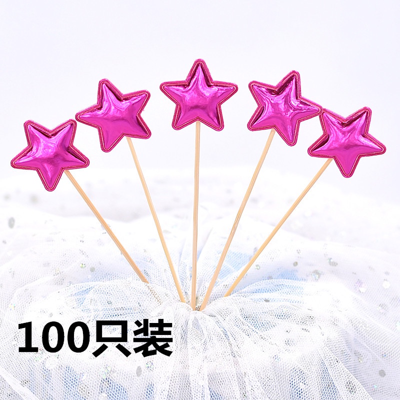 Set 100 Thẻ Cắm Trang Trí Bánh Kem Tráng Miệng Hình Ngôi Sao / Trái Tim Bằng PU Bóng