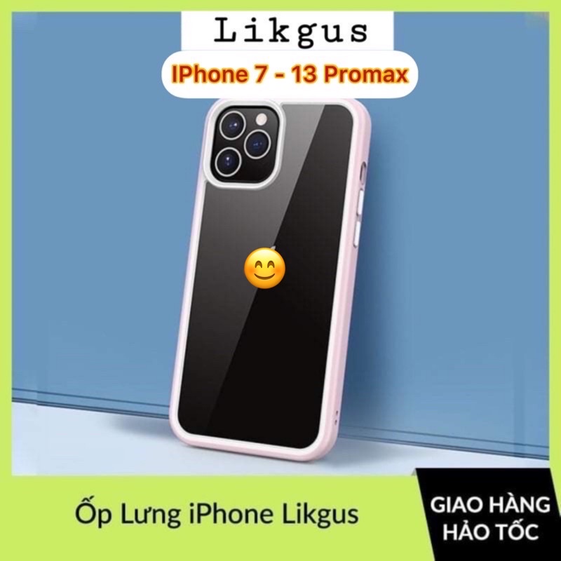 Ốp Trong Lưng Kính Viền Màu Likgus Chống Sốc 13 Promax / 13 Pro / 13 / 12 Promax/ 12 Pro /11 Pro Max/X /Xs/Xsmax