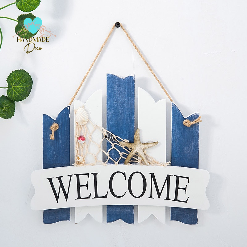 Bảng Gỗ treo cửa Welcome decor phong cách biển cho Spa ,Homestay, Barclub, Lớp học