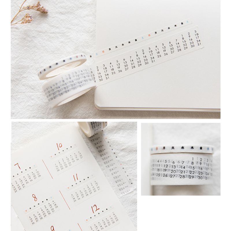Set 2 Cuộn Băng Dính Washi Hình Lịch Dùng Trang Trí Album Ảnh DIY