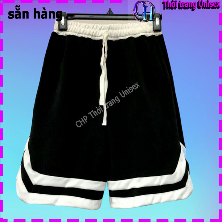 Quần shorts lưng thun nam, sọt 2v nữ, 3 MÀU ĐEN TRẮNG ĐỎ