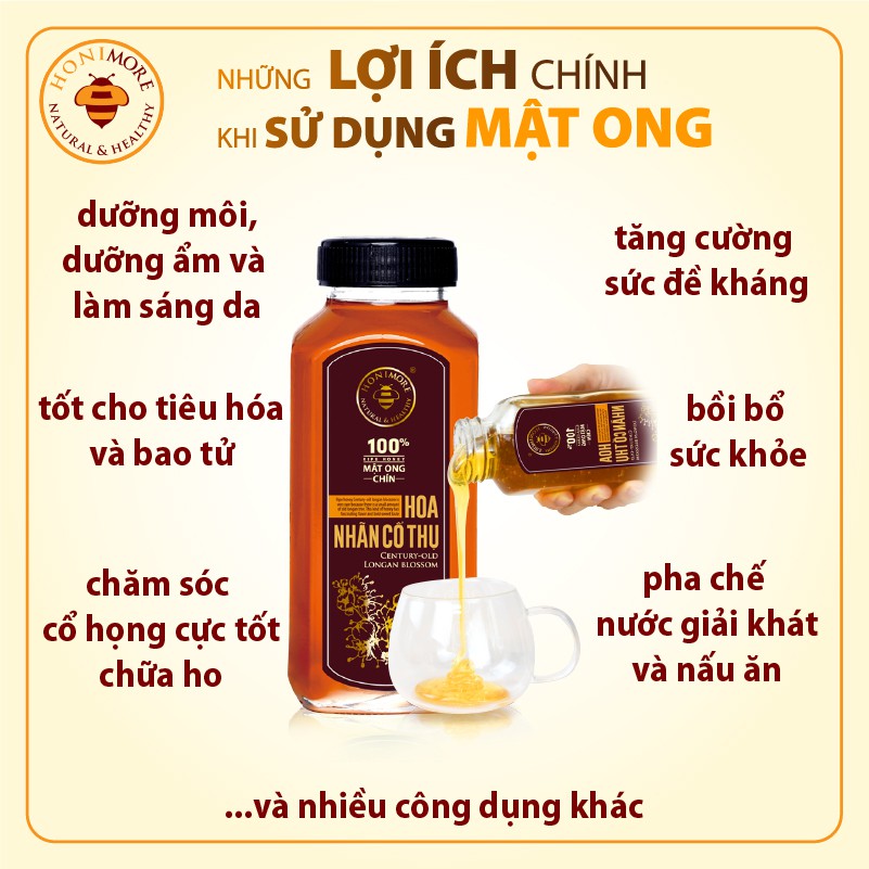 Set 2 chai Mật ong nguyên chất Nhãn Cổ Thụ Honimore 500g - giúp tăng cường đề kháng