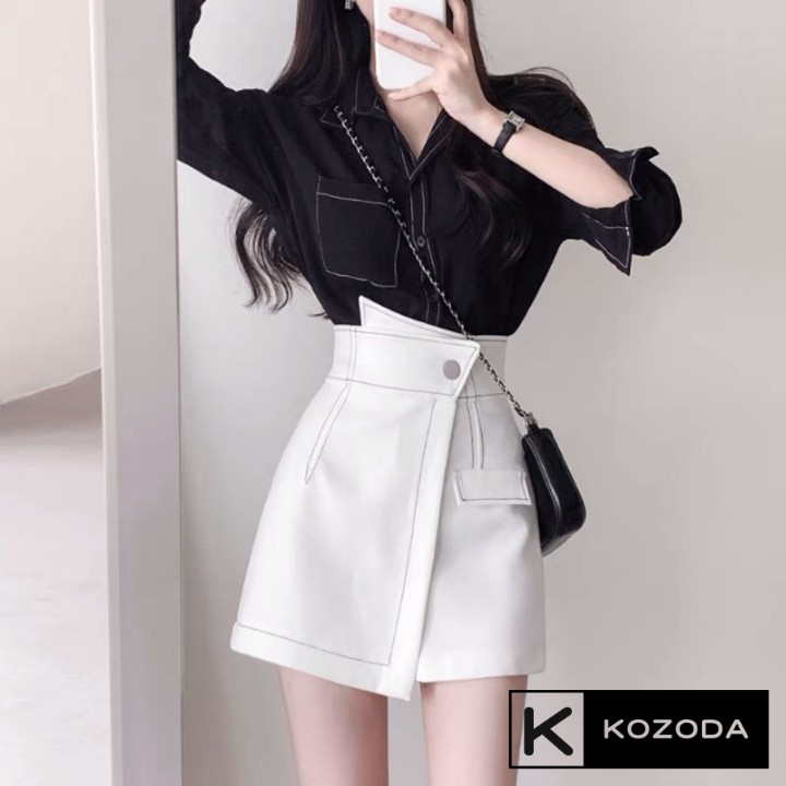 Quần giả váy quần chân váy cạp chéo viền chỉ nổi phong cách Hàn Quốc Kozoda Q11