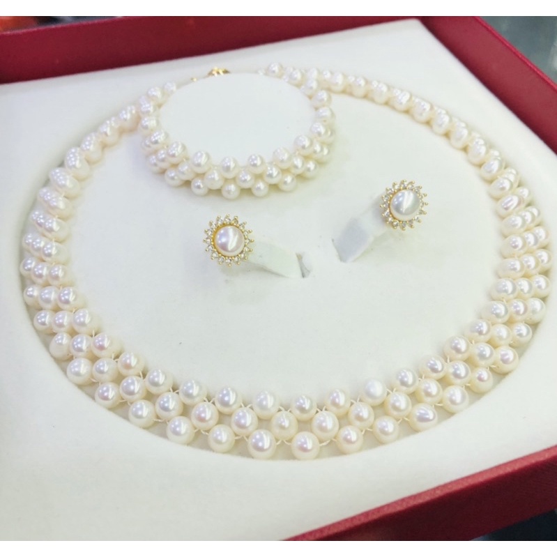Bộ Trang Sức Hạt 6ly Đan 3 Món Màu Trắng Đi Dự Tiệc, Làm Quà Tặng Cho Bà, Mẹ NTTT39 - Ngọc Trai Trường Thịnh