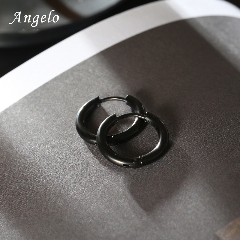 Bông tai tròn 1 chiếc đơn giản màu bạc và đen cho nam nữ giá rẻ nhiều size MS06