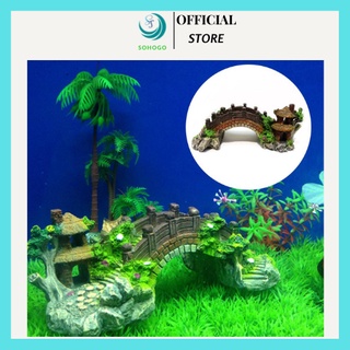 Cây cầu cảnh trang trí bể cá, hồ thủy sính. Chất liệu bê tông nhựa (chìm và an toàn). Cầu non bộ trong trí bể cá