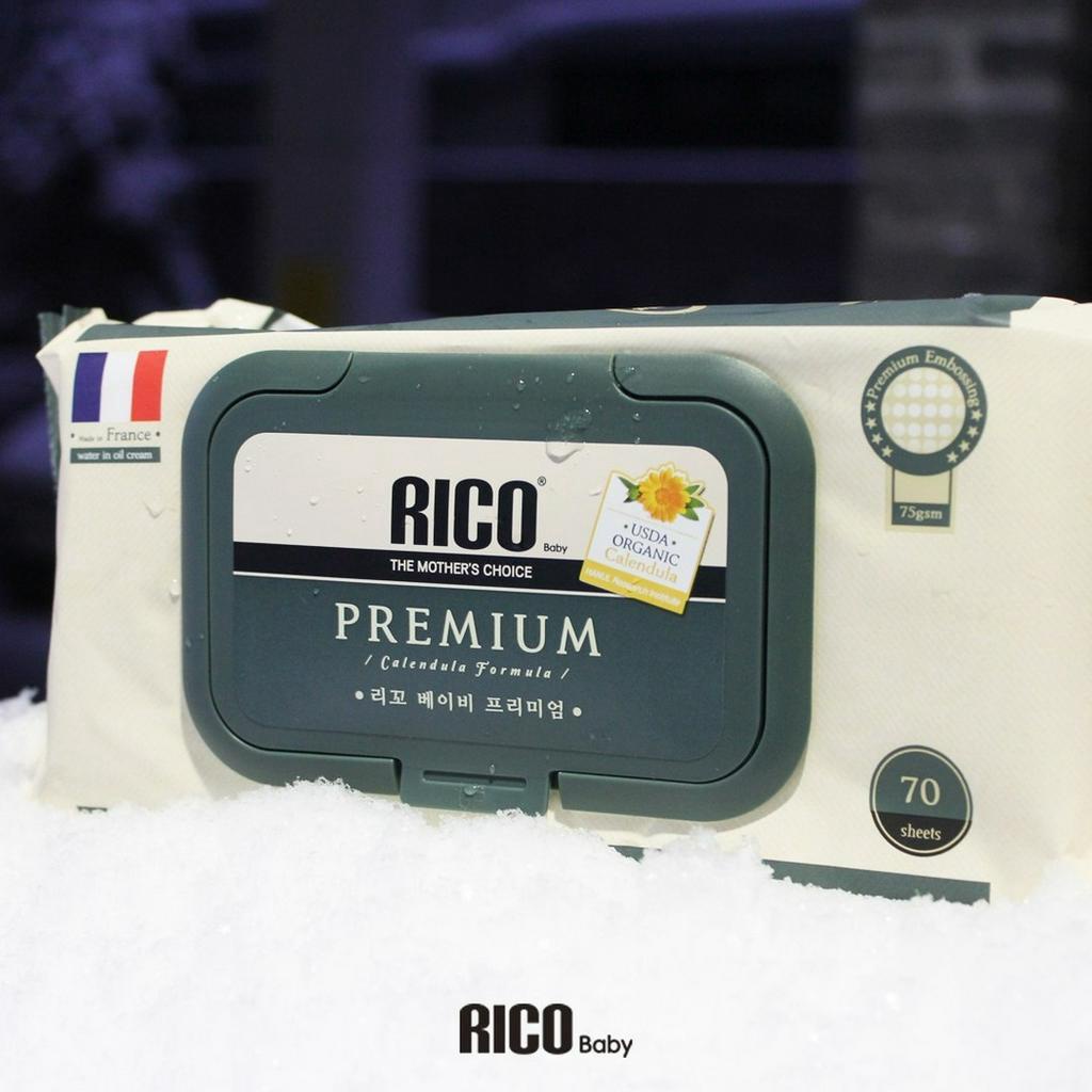 6 Gói Khăn Giấy ướt RICO PRMIUM - 1 gói 70 tờ, khổ giấy to, dày, dập ô siêu xịn xò - hàng chính hãng NK Hàn Quốc