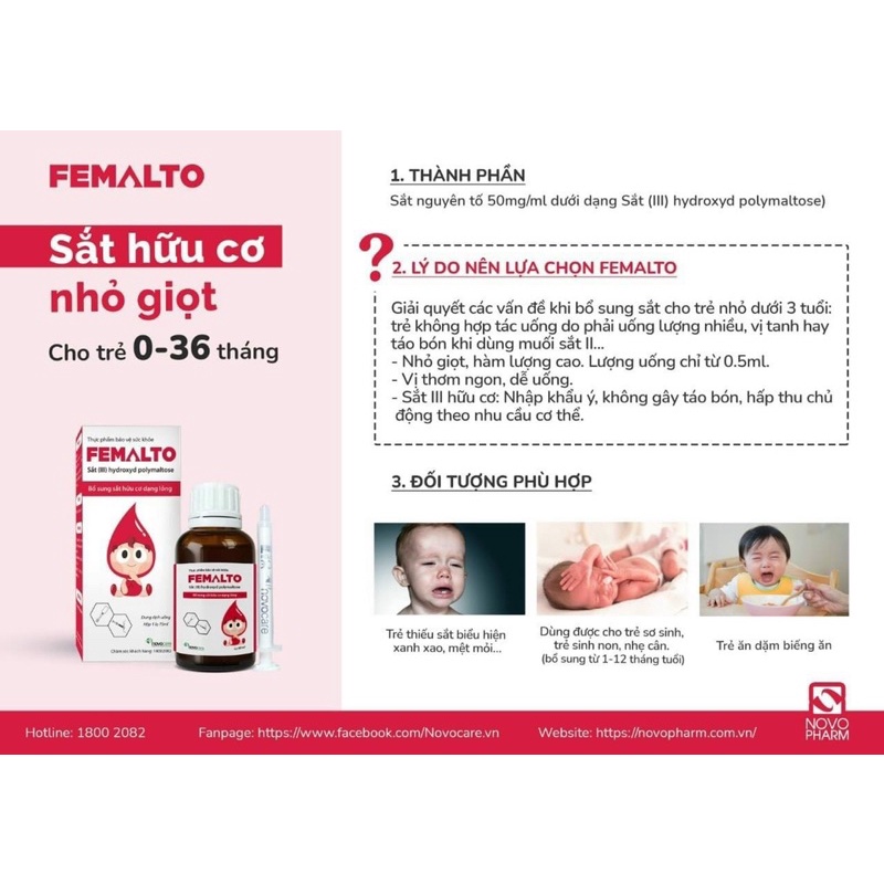 Sắt hữu cơ nhỏ giọt Femalto drops - Bổ sung sắt cho bé từ 0-36 tháng