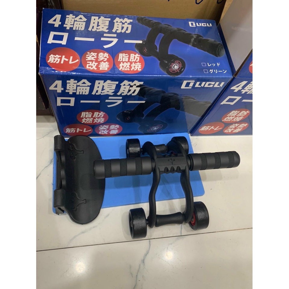 Con lăn tập bụng gym 4 bánh tặng miếng thảm con lăn tập cơ  chuyên nghiệp, bảo hành 3 tháng
