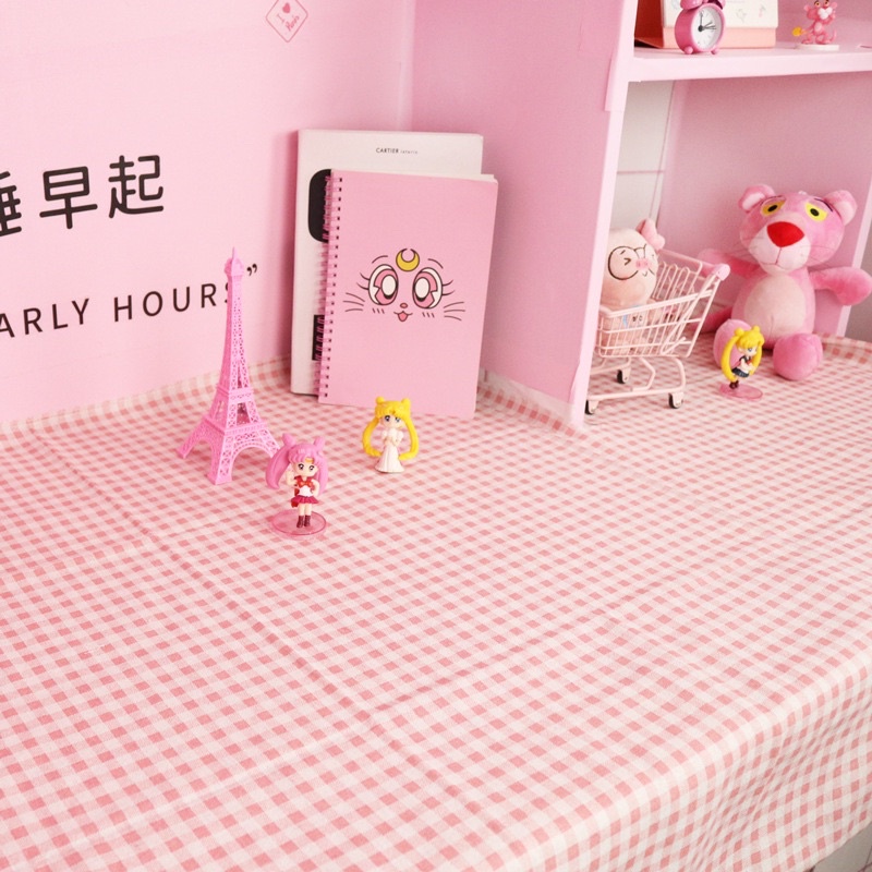 Vải Bố Vải Canvas Decor Trang Trí Làm Rèm Cửa Khăn Bàn Phông Chụp Ảnh Hoạ Tiết Caro Hồng Nhuyễn