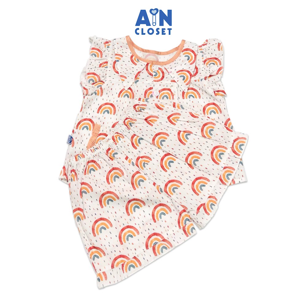 Bộ quần áo ngắn bé gái họa tiết Cầu vồng viền cam cotton - AICDBGQBYS94 - AIN Closet