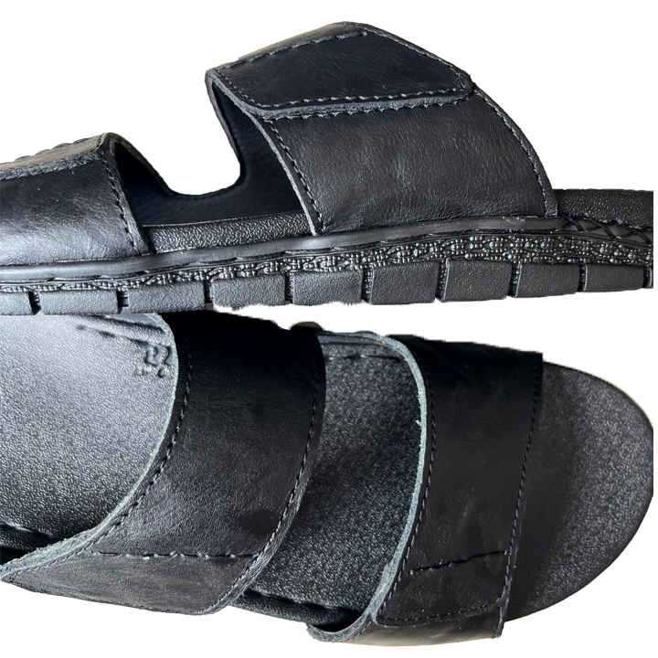 Dép Nam Đế cao 3cm da bò thật màu đen thời trang nam DNTH150