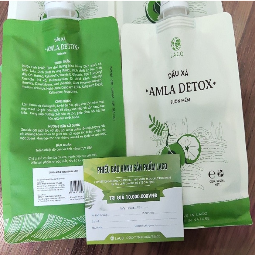 [Túi 500ml] Bộ dầu Gội đầu + Xả Laco Organic Amla detox kèm xịt dưỡng tóc serum ngăn rụng tóc và kích thích mọc tóc