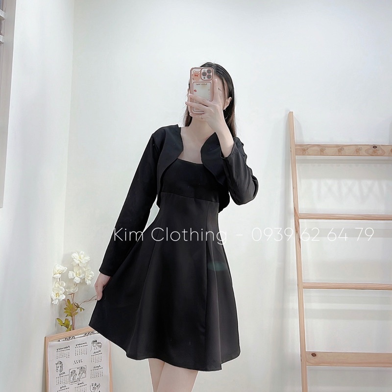 [Hàng sẵn - Hình thật] Set đầm cúp ngực mini + áo khoác tay dài mặc được nhiều kiểu
