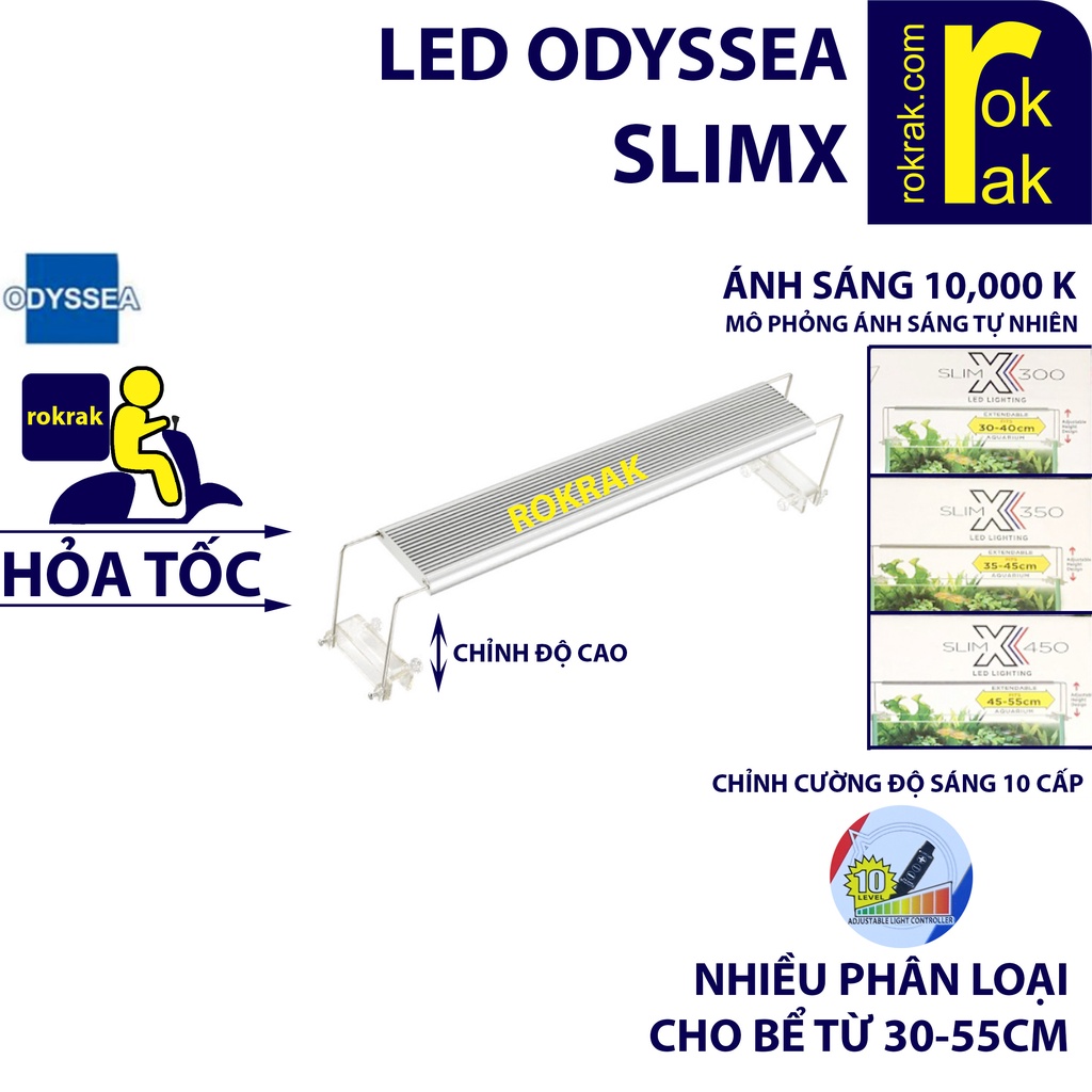 Đèn led ODYSSEA SLIM X 300 350 450 ánh sáng 10000k cho hồ cá 30-55 cm