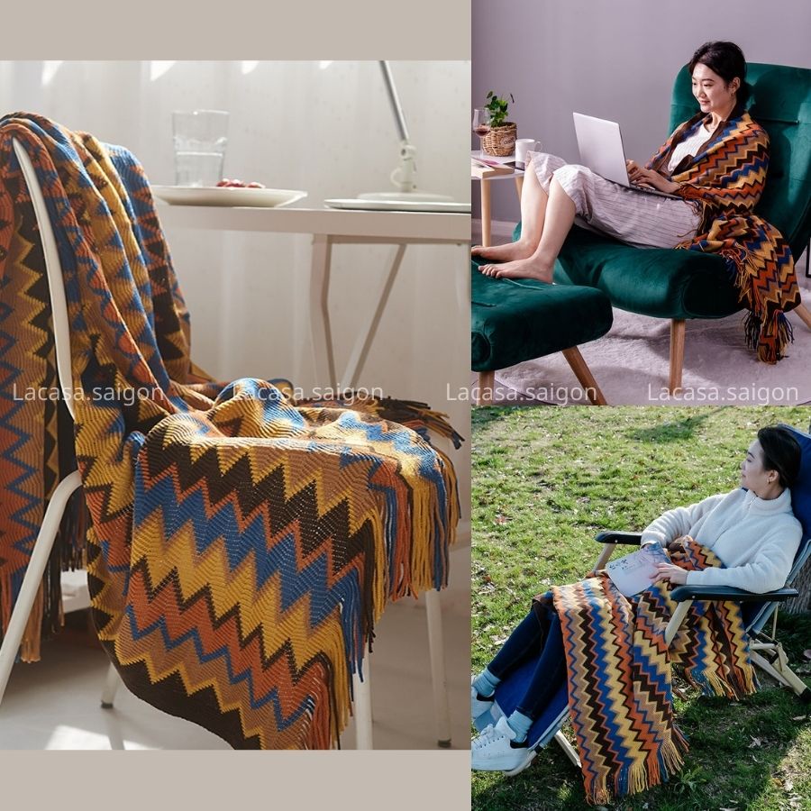 Thảm len trải sofa phong cách Bắc Âu/ khăn/ chăn len phủ ghế vintage - Minimalist cotton-wool Sofa Cover Blanket