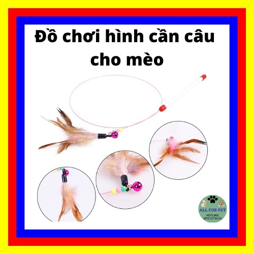 Đồ chơi hình cần câu luyện phản xạ cho mèo có gắn chuông và lông vũ