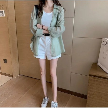 ÁO SƠ MI MÀU XANH MINT KHOAC NGOAI CÁ TÍNH | BigBuy360 - bigbuy360.vn