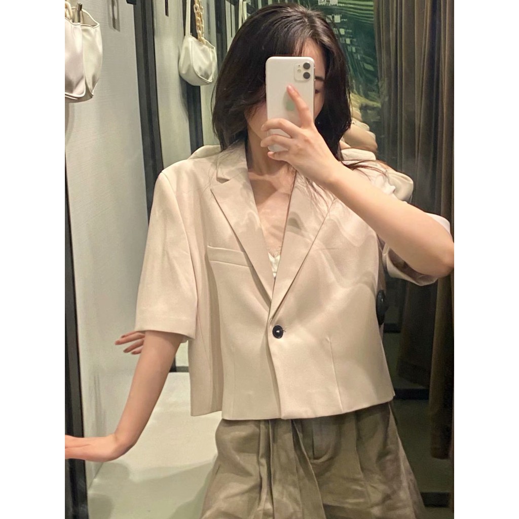 (2 MÀU) ÁO KHOÁC BLAZER ZRA NỮ CỘC TAY DÁNG CROPTOP | BigBuy360 - bigbuy360.vn