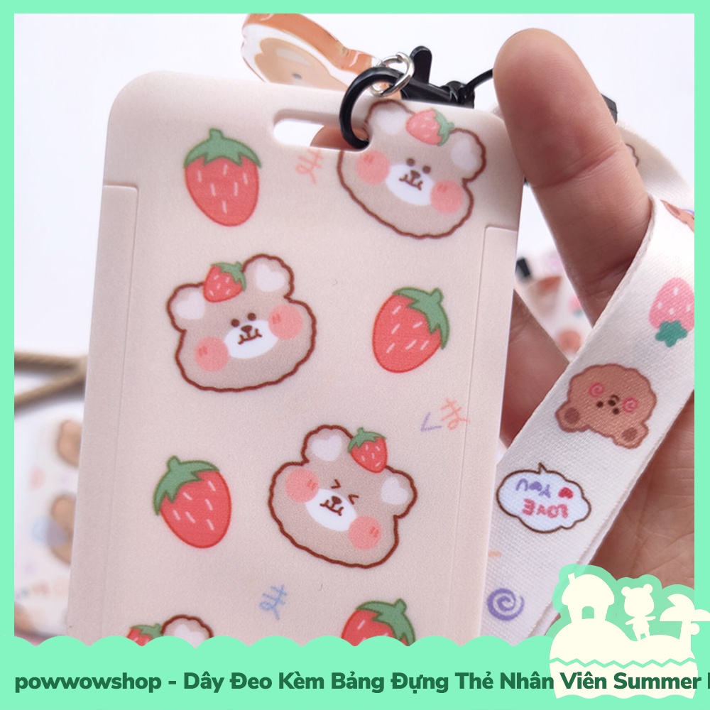 [Sẵn VN - Hỏa Tốc] Dây Đeo Thẻ Bao Thẻ Nhân Viên Nhựa PVC Summer Pompon Bear
