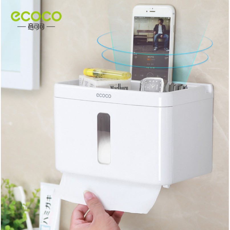 Hộp đựng giấy vệ sin, treo dán tường, chống nước, có khay để đồ - Ecoco 1613