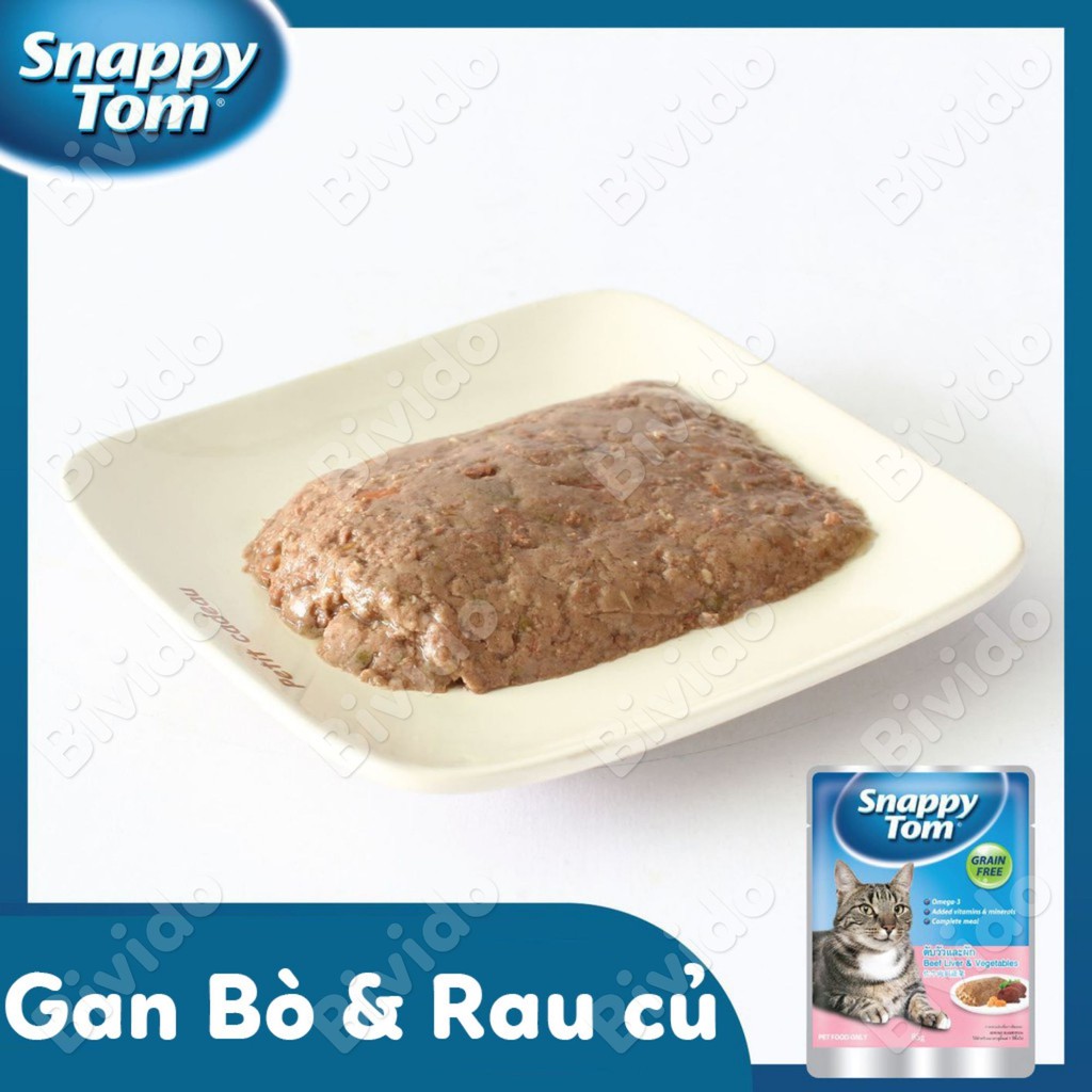 Thức ăn ướt pate mèo Snappy Tom trên 6 tháng tuổi đủ vị túi 85g - Bivido