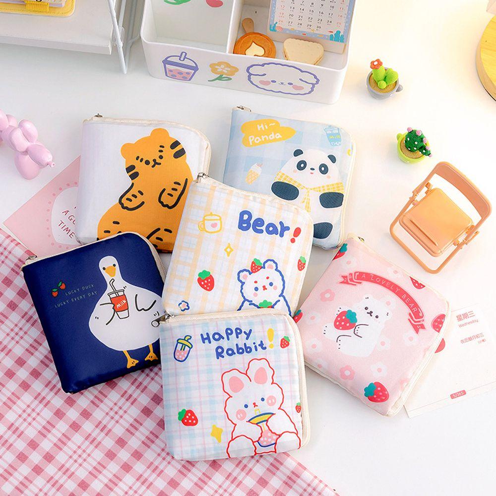 Túi Đựng Khăn Giấy / Tiền Xu / Mỹ Phẩm / Thẻ Mini Có Khóa Kéo Họa Tiết Hoạt Hình Phong Cách Hàn Quốc