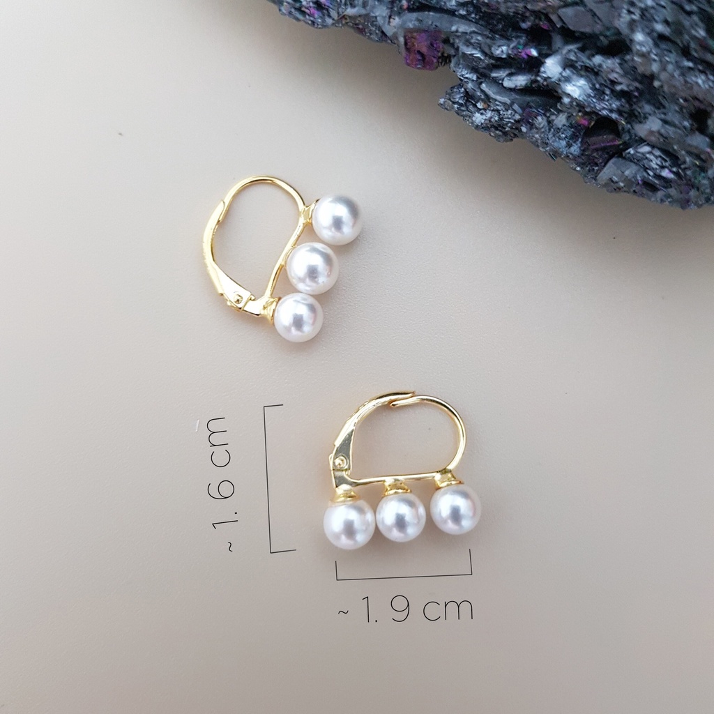 Bông tai bạc EVERMORE, khuyên tai bạc 925 ngọc trai nhân tạo 3 viên, phong cách minimalist, thanh lịch - H023