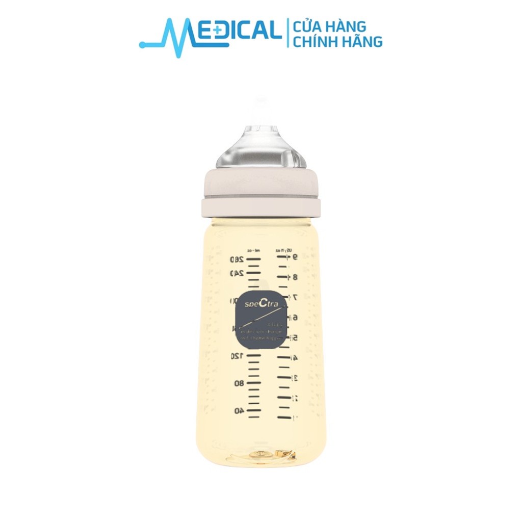 Bình sữa PPSU cổ rộng dùng cho máy hút sữa SPECTRA 260ml kèm núm ti size M/L/XL chính hãng - MEDICAL