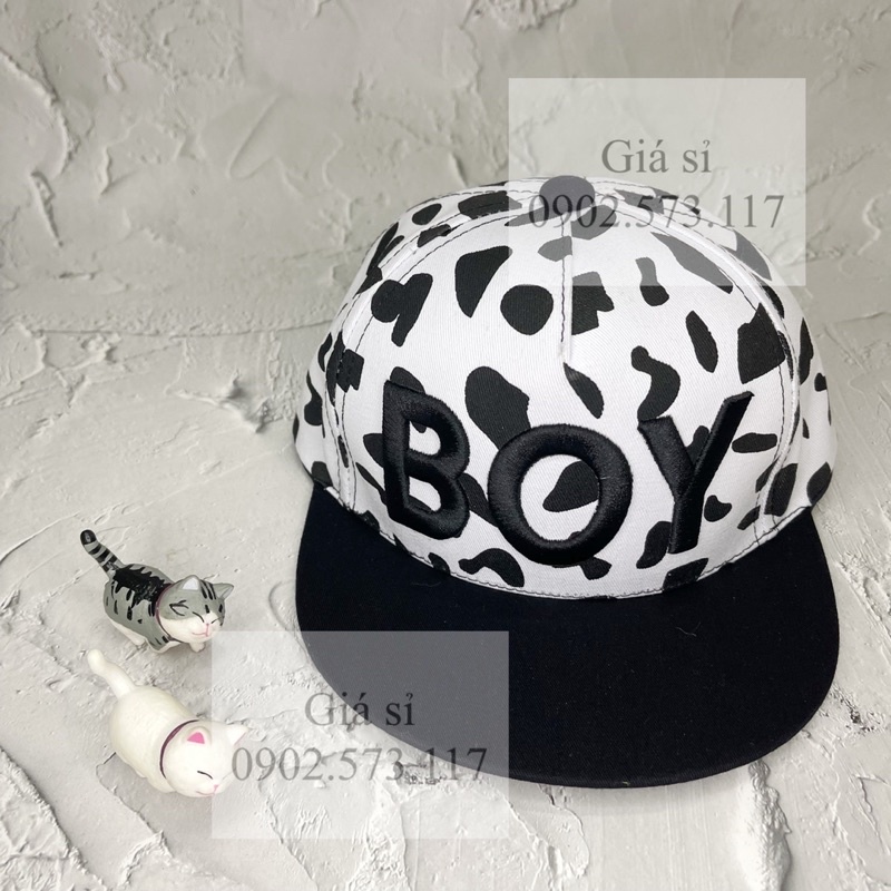 Nón kết hip hop bò sữa thêu BOY dành cho bé dưới 3 tuổi siêu cute thời trang