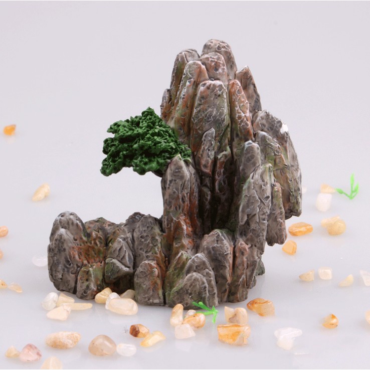 Mô hình non bộ nhỏ 9 x 4.8 x 8.5cm có tạo hình cây xanh dùng trang trí tiểu cảnh, terrarium, DIY