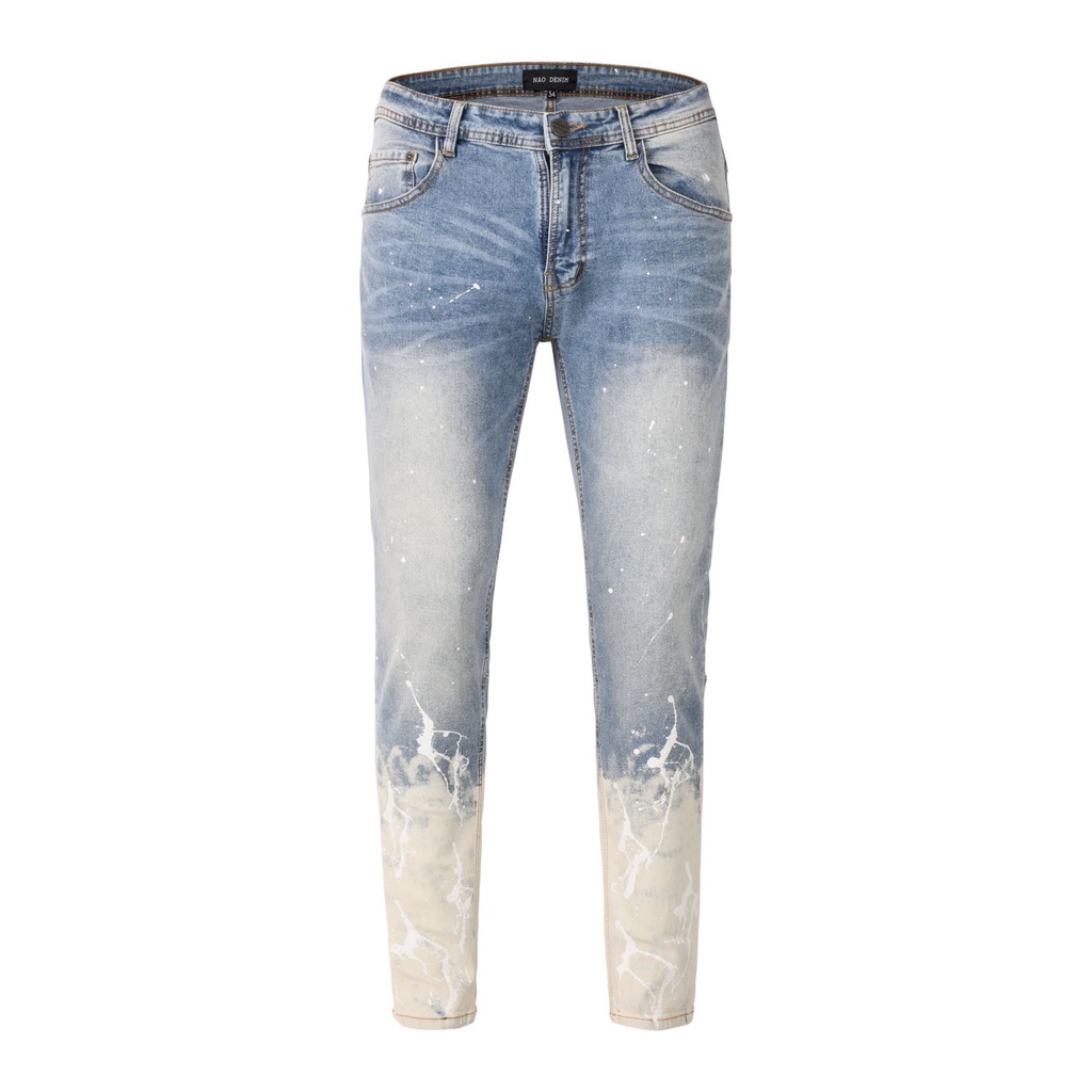 Quần Skinny Jeans Nam FNOS Streetwear Màu Xanh Vẩy Sơn NZ47 - Local Brand Chính Hãng
