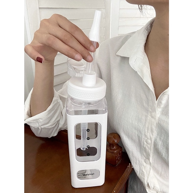 900ml / 700ML Sáng tạo Cốc vuông hai lớp dung tích lớn Cốc đựng nước ngoài trời Cốc nhựa chịu nhiệt độ cao