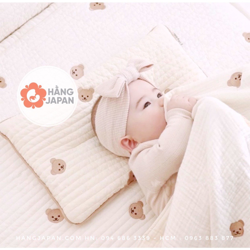 Gối đầu cotton ORGANIC thêu hình gấu, thỏ cho bé kích thước 40x25cm