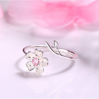 Nhẫn hoa đào mạ bạc 925 trắng sáng dễ thương phụ kiện trang sức hot trend hàn nhật