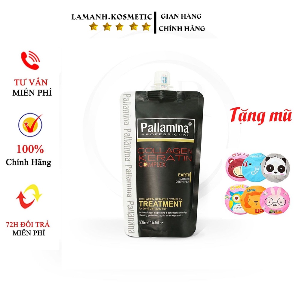 Ủ tóc hấp phục hồi tóc kem hấp hấp tóc Pallamina Collagen Keratin túi 500ml