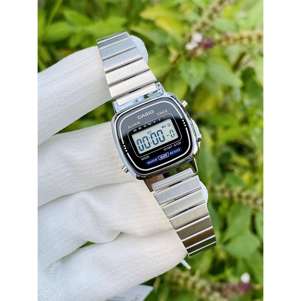 Đồng hồ Nữ Casio LA670WA-1D, đồng hồ chính hãng, bạc mặt đen