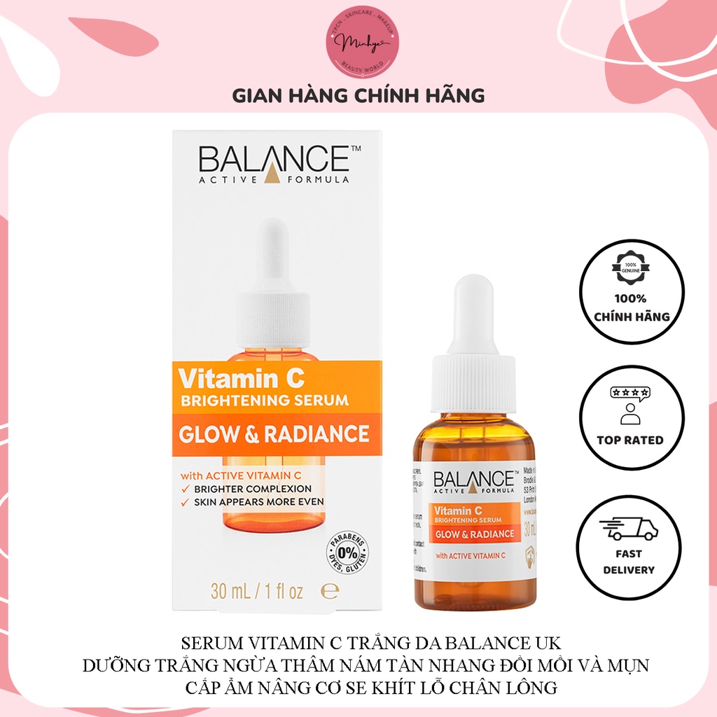 Serum Vitamin C, Serum Trắng Da Balance Active Formula Brightening 30ml Ngừa Thâm Cấp Ẩm Chống Lão Hóa