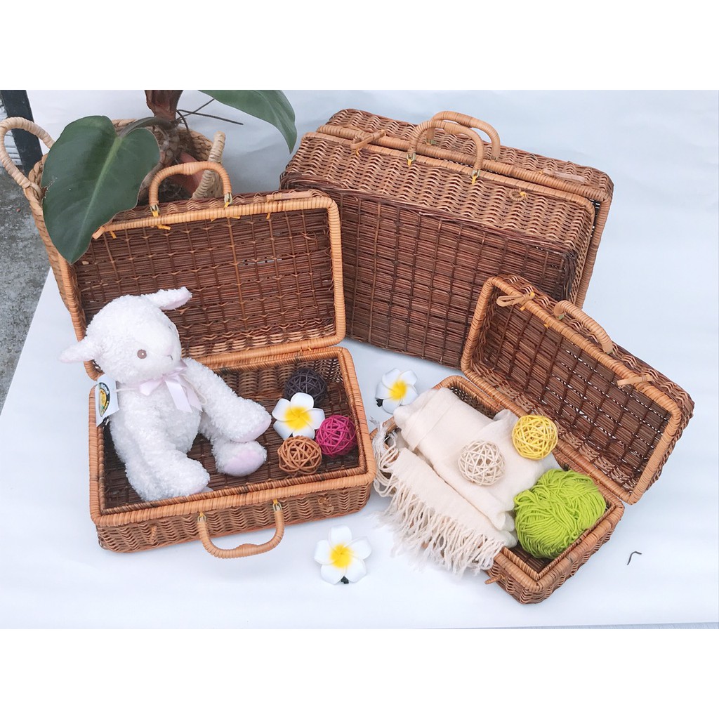 Valy/ vali mây làn tế, trang trí, decor nhà cửa, giỏ picnic, chụp hình studio Có ảnh thật