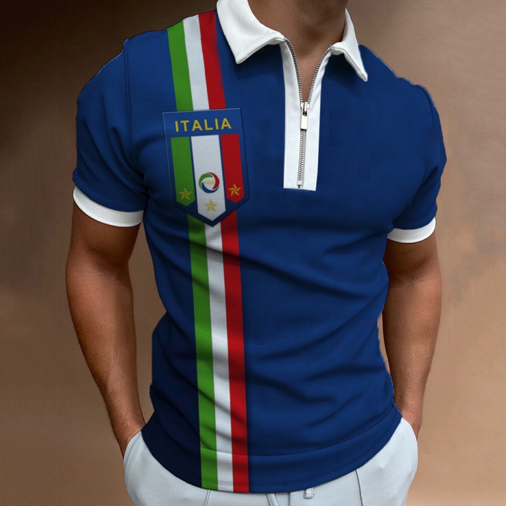 Áo Sơ Mi Cổ Bẻ In Hình Cờ Mỹ Màu Tương Phản Thời Trang Mùa Hè Cho Nam