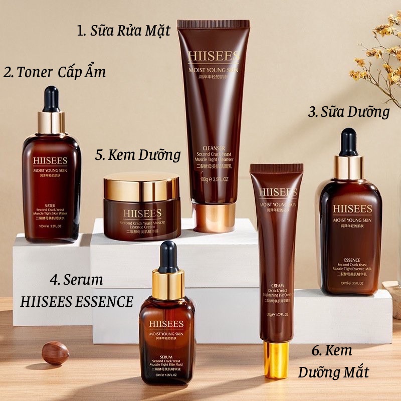 Bộ Dưỡng Trắng Da HIISEES Chính hãng Dưỡng Trắng, Cấp Ẩm, Tái Tạo Da - 6 món, Hiệu quả sau 7 ngày