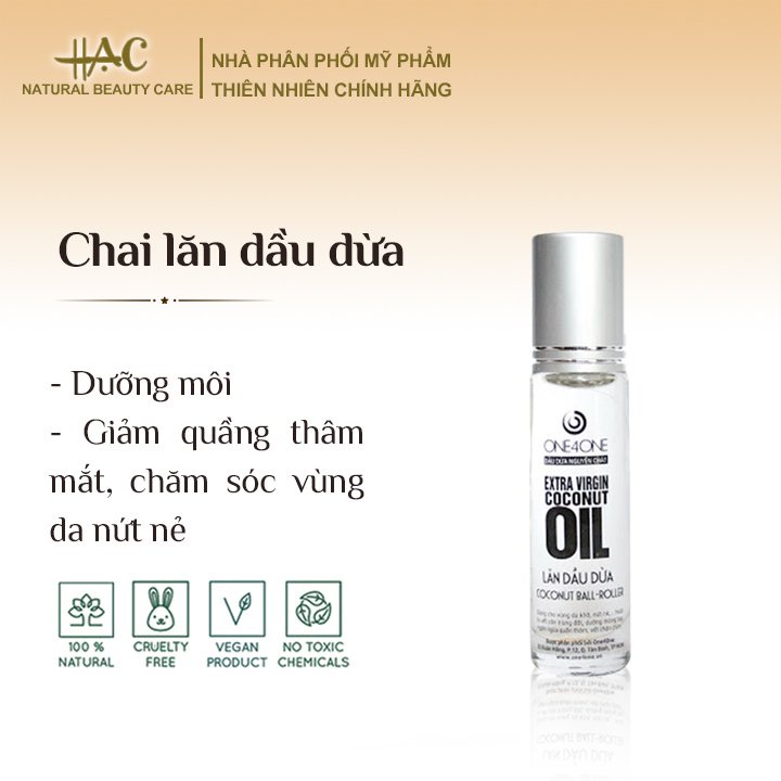 Chai lăn dầu dừa giúp dưỡng môi căng mọng, giảm vùng thâm của mắt, chăm sóc da nứt nẻ hiệu quả - One 4 One