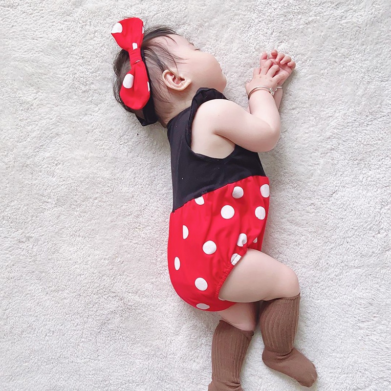 Bộ Áo Liền Quần Chấm Bi Dễ Thương Cho Bé Gái