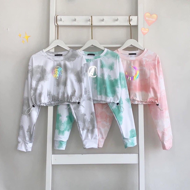 Áo CropTop Rút Eo Loang Phản Quang Ảnh Thật