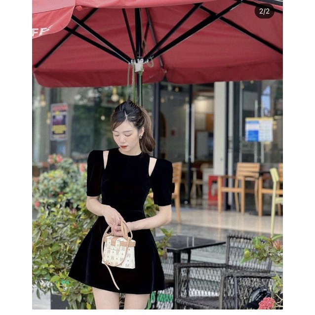 Đầm đỏ mặc Tết, đầm chất nhung tay bồng khoét vai 2 màu xinh xắn Danie Dress LISA SALE