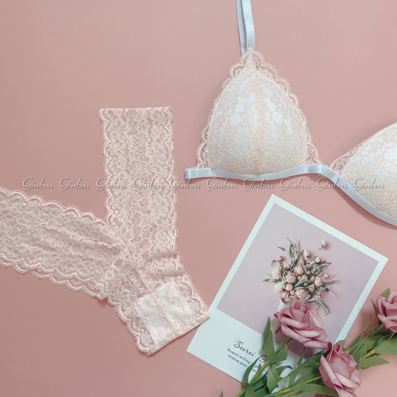 Đồ lót nữ _ nội y nữ ren sexy thiết kế quần chữ Y, màu hồng phấn