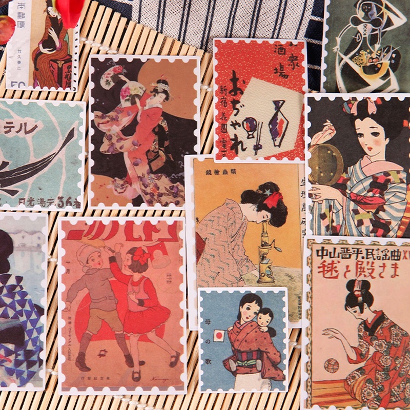 Set 40 Miếng Dán Trang Trí Sổ Tay Phong Cách Retro Nhật Bản Xinh Xắn
