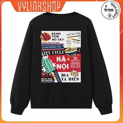 Áo Nỉ Nam Nữ VYLINSHOP Áo Sweater Hà Nội City Cycle Unisex Form Rộng Dày Ấm Màu ĐenTrắng 3 Size M L XL
