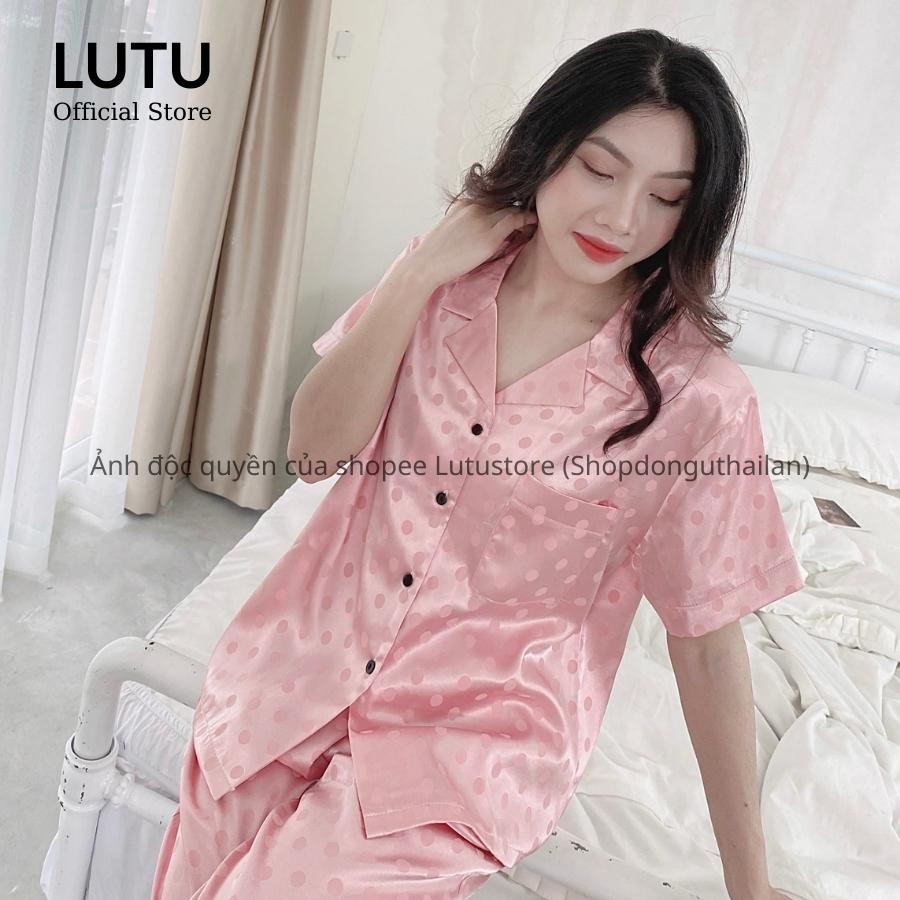 Đồ ngủ pijama lụa gấm chấm bi cộc dài